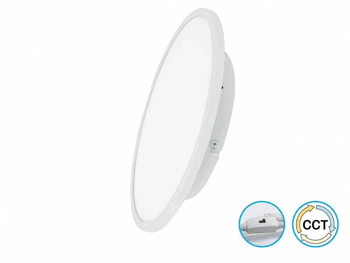 פאנל LED עגול לבן של OMEGA במבט צד עם אפשרות לבחירת גוון אור
