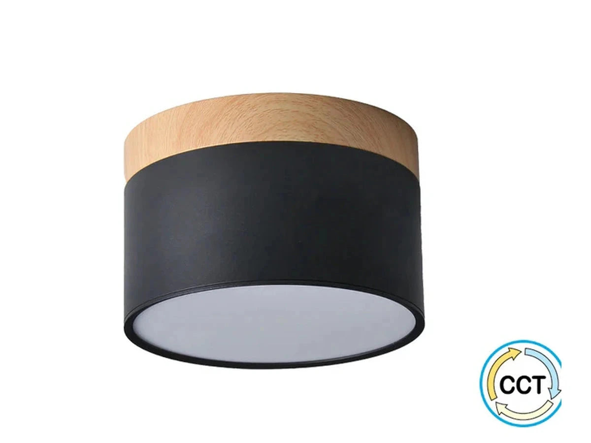צילינדר תאורה CHIC בגוון שחור עם פס דמוי עץ בתצוגת מוצר
