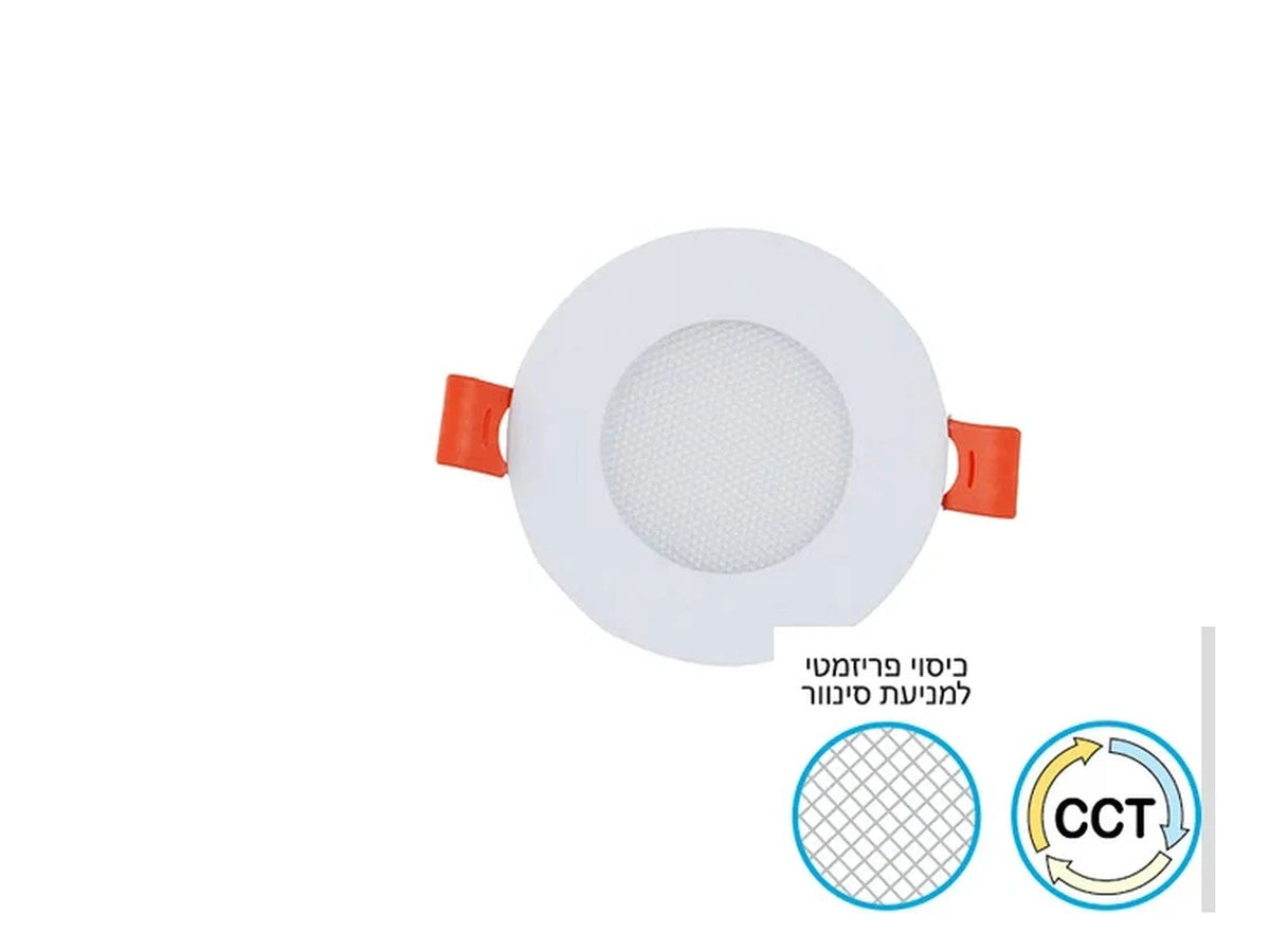 גוף תאורה שקוע עגול של OMEGA בגימור לבן עם סימון דרגת אטימות IP20