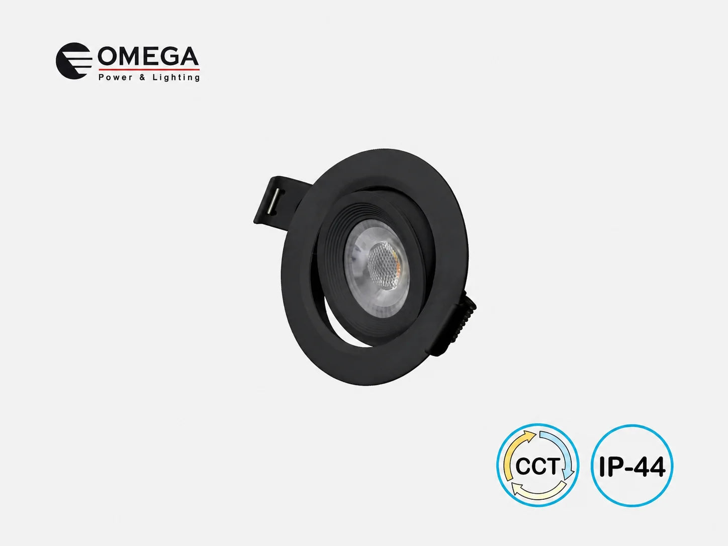 גוף תאורה שקוע שחור של OMEGA עם סימוני CCT ו־IP44