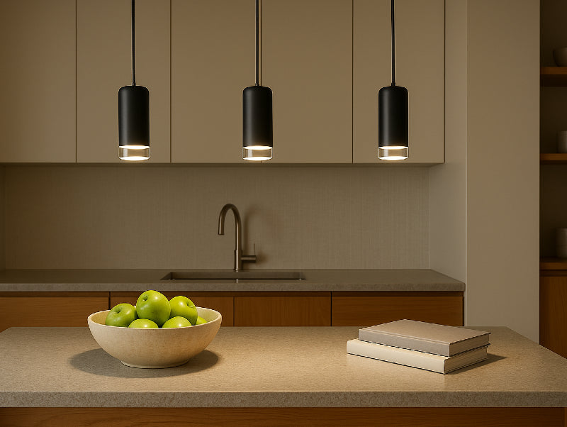 שלישיית מנורות תליה CANDELS מעל אי שיש