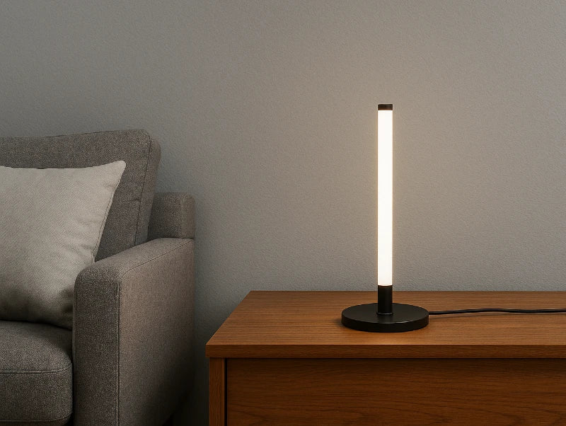 מנורת שולחן LUMINA TUBE - על שידה בפינת ישיבה