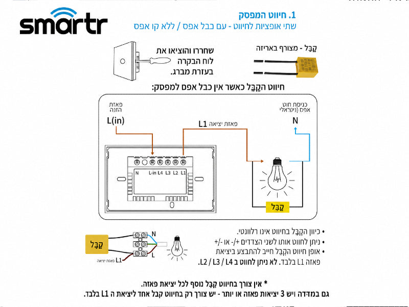 תרשים חיבור למפסק מגע חכם לבן