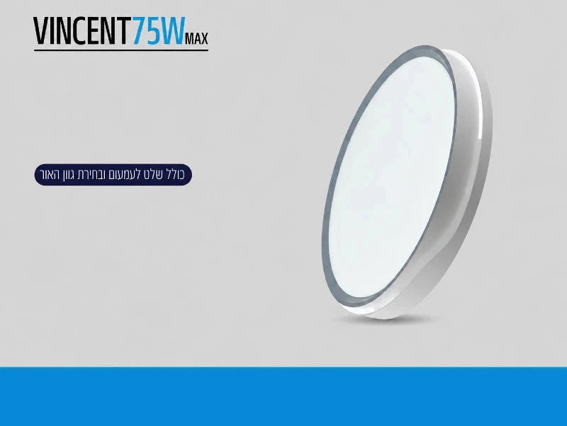 כרטיס מפרט לגוף תאורה VINCENT 75W עגול לבן עם טבעת אפורה
