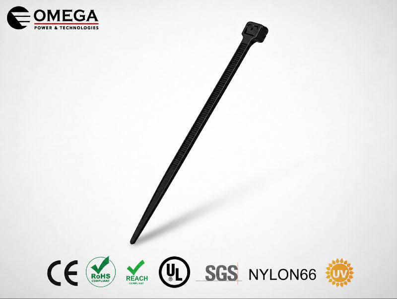 אזיקון שחור על רקע לבן עם לוגו OMEGA ואייקוני תקינה בתחתית