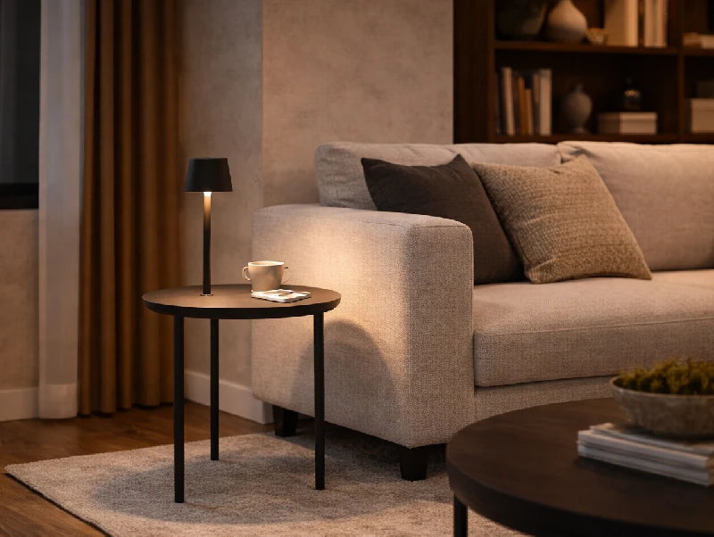 מנורת רצפה FORMA Table בסלון ליד הספה