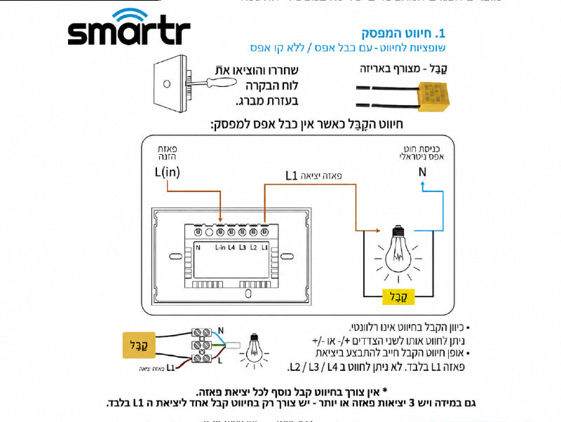 תרשים חיבור למפסק מגע חכם שחור