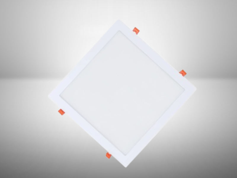 פאנל LED שקוע מרובע לבן עם מסגרת דקה וקפיצי התקנה כתומים