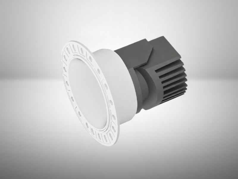 שקוע תקרה עגול טרימלס WALL WHASHER של OMEGA בצבע לבן עם גוף קירור כהה