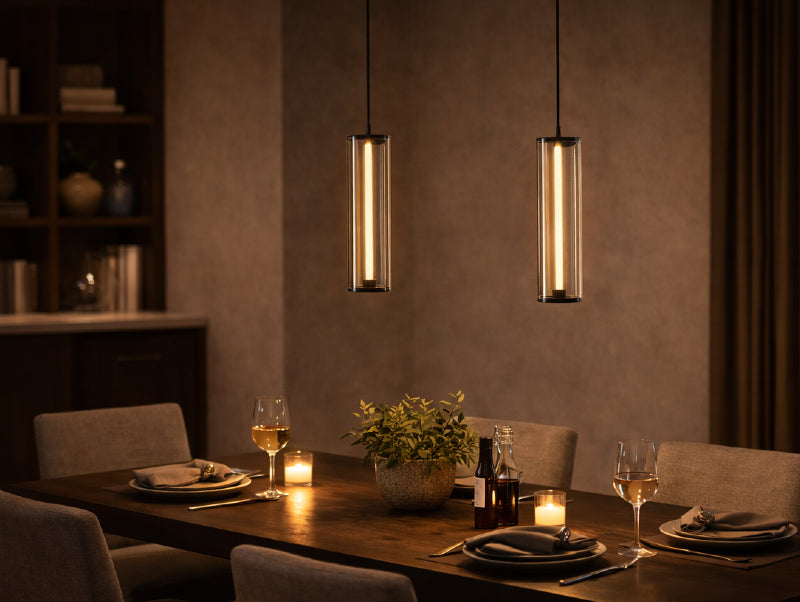 שתי מנורות תלייה ORIN מעל אי במטבח