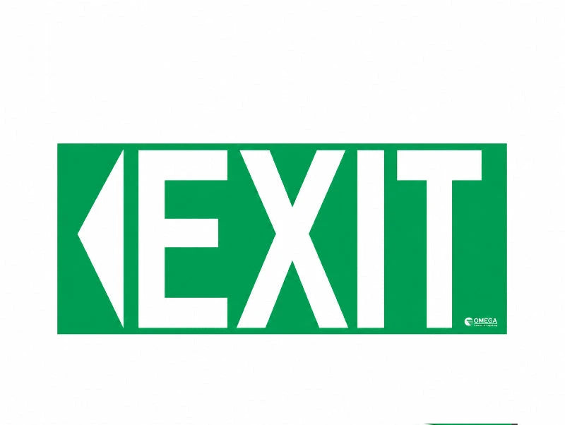 לוח שילוט ירוק עם כיתוב EXIT וחץ לבן שמאלה