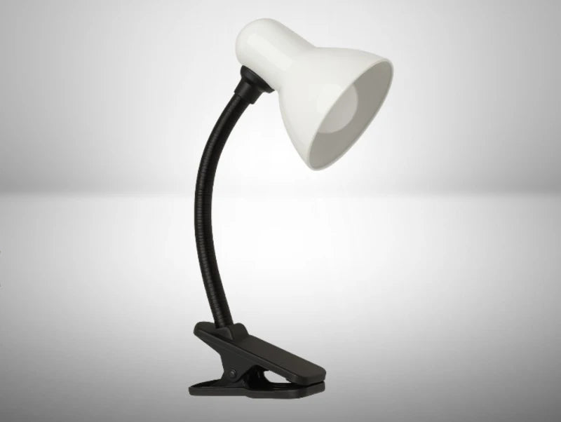 מנורת שולחן עם קליפס בצבע לבן