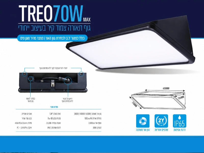 כרטיס מפרט לגוף תאורה TREO 70W בגימור שחור