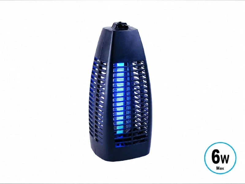 קטלן יתושים חשמלי כחול כהה עם רשת קדמית ונורת UV על רקע לבן