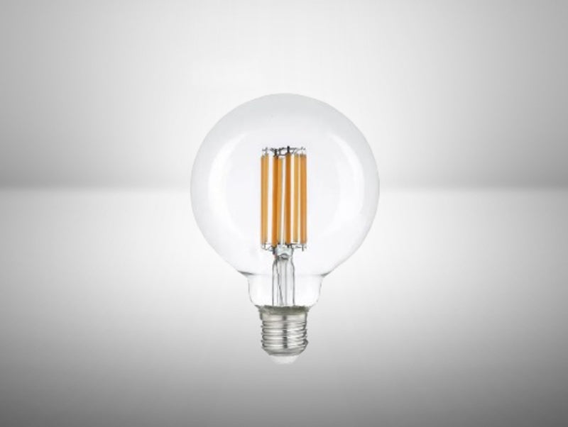 נורת פילמנט לד גלוב מדגם G95 של OMEGA עם זכוכית שקופה והברגת E27