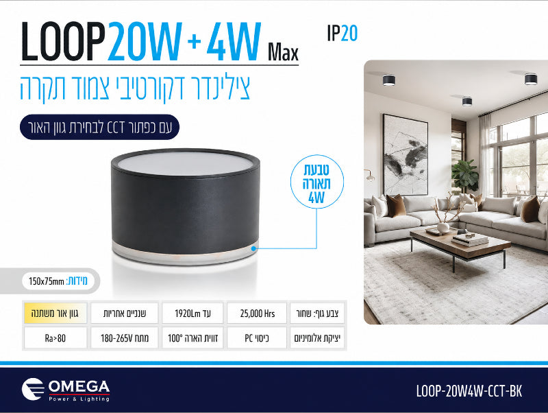 תמונת מפרט לגוף תאורה צמוד תקרה גלילי שחור