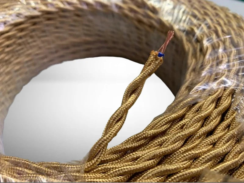 כבל חשמל דו גידי צמה ציפוי בד בצבע זהב
