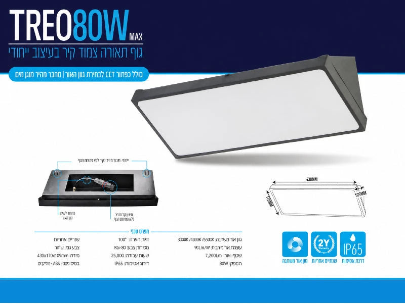 כרטיס מפרט של גוף תאורה TREO 80W לשימוש חוץ
