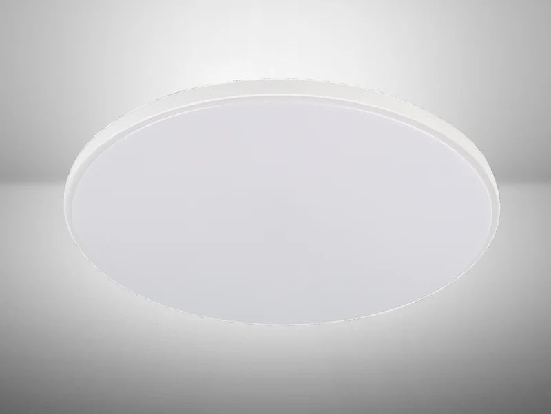 פלפון OMEGA עגול לבן דגם ATLAS, מותקן בתקרה בגימור נקי ושטוח.