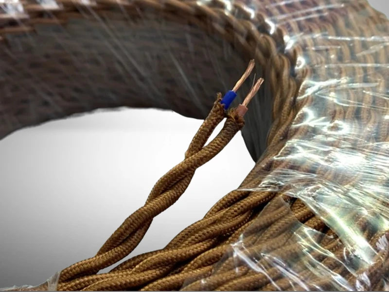 כבל חשמל דו גידי צמה ציפוי בד בצבע חום