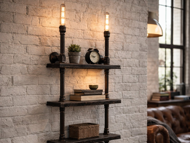 מנורת מדף WORK על קיר לבנים