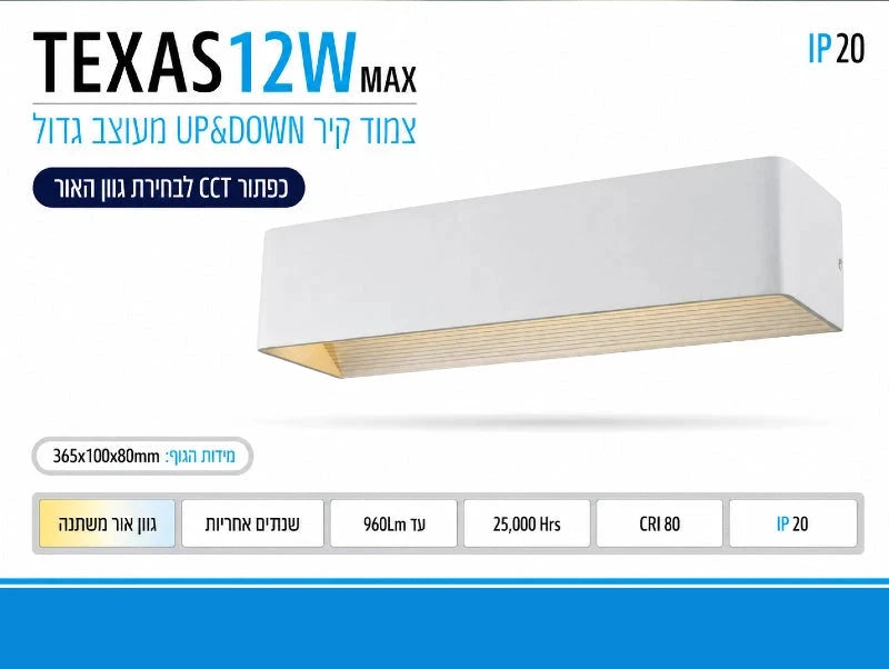 תמונת מפרט למנורת קיר מלבנית לבנה עם פס תחתון בגוון פליז