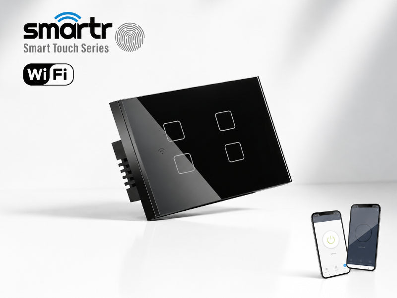 מפסק מגע חכם שחור מסדרת SMARTR עם שליטה מהטלפון