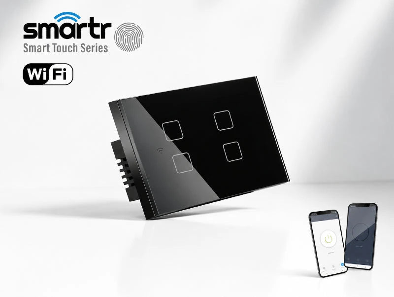 מפסק מגע חכם שחור מסדרת SMARTR עם שליטה מהטלפון