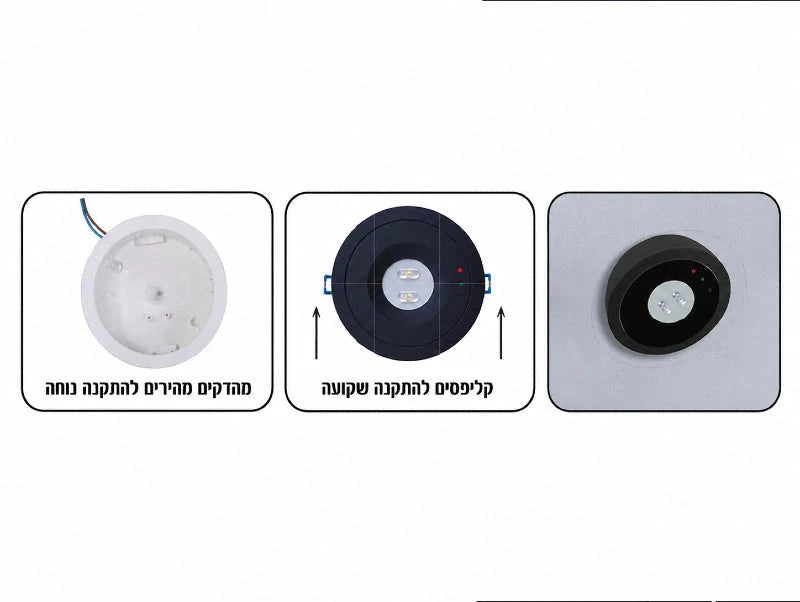 תמונת גימורים לתאורת חירום עגולה בצבעים שונים