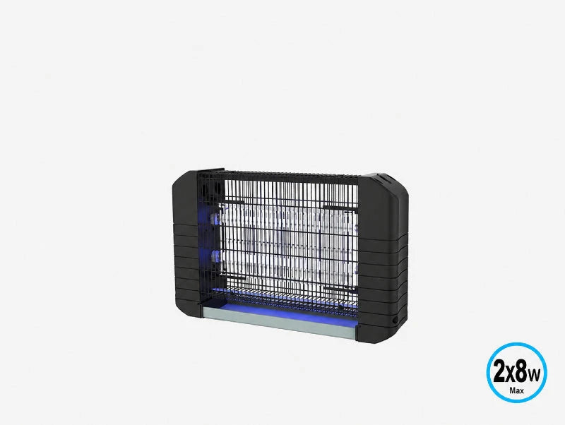 קטלן יתושים חשמלי שחור עם רשת קדמית ונורת UV על רקע לבן