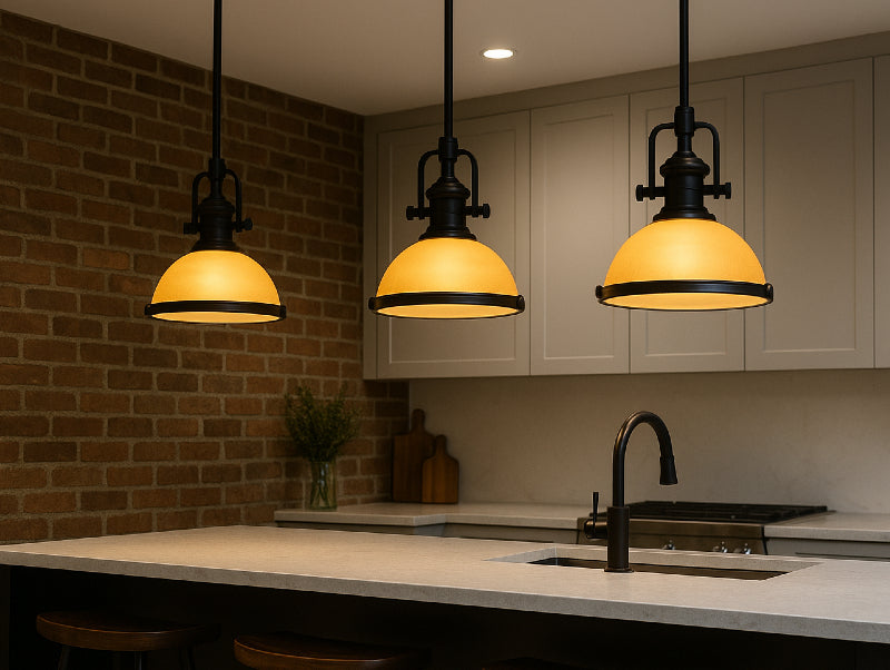 שלוש מנורות תלייה SIXTY במטבח