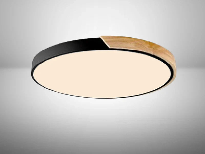 מנורה צמודת תקרה SLIM - בצבע שחור עם חיפוי עץ - קוטר 60 - עודפים