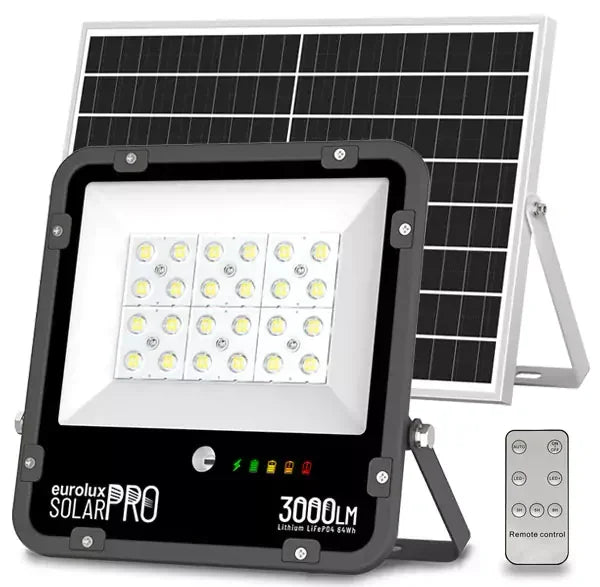 פנס הצפה + עבודה + חרום, נטען סולארי/USB שחור 3000 לומנים IP65 אור חם LifePO4 מקצועי - Outdoor Wall and Ceiling Lights