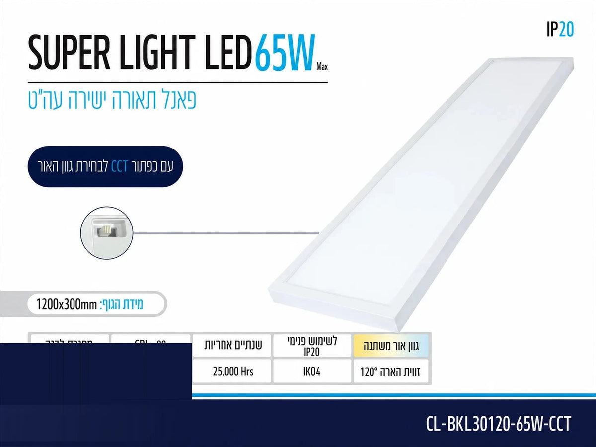 כרטיס מוצר לפאנל SUPER LIGHT LED 25W עם תמונת הגוף ומפרט טכני