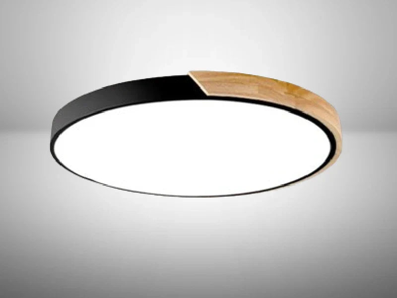 מנורה צמודת תקרה SLIM - בצבע שחור עם חיפוי עץ - קוטר 60 - עודפים