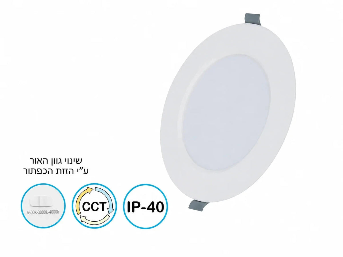 פאנל LED שקוע עגול לבן של OMEGA עם קפיצי התקנה ובחירת גוון אור