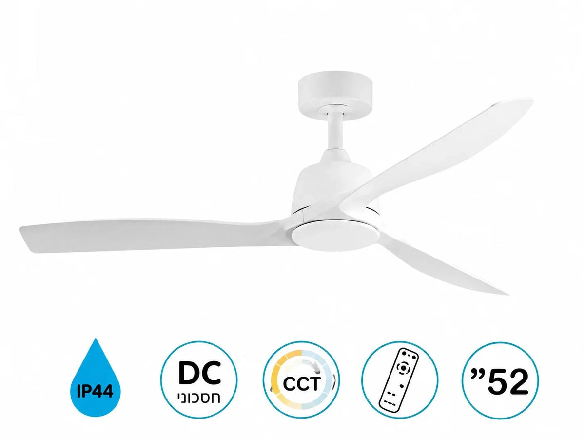 מאוורר תקרה Westinghouse לבן עם מנוע DC וסמלי מאפייני המוצר