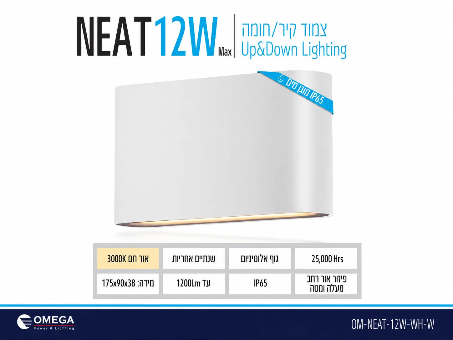 גוף תאורה מלבני לבן מסדרת NEAT בתצוגת מוצר על רקע לבן