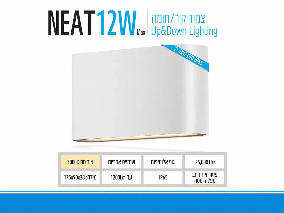 גוף תאורה מלבני לבן מסדרת NEAT בתצוגת מוצר על רקע לבן