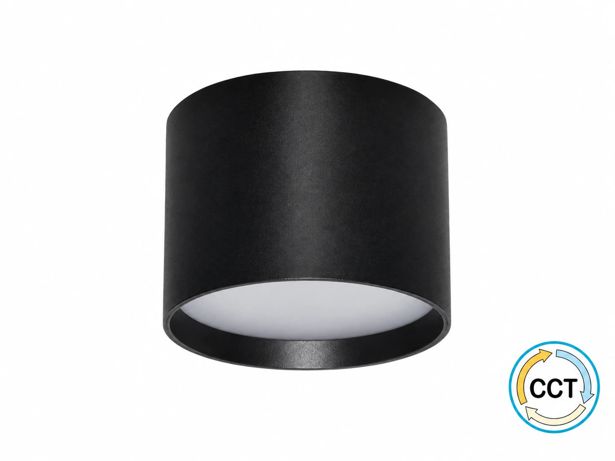 גוף תאורה צלינדר צמוד תקרה FLOW מבית FSL בצבע שחור עם מפזר אור עגול