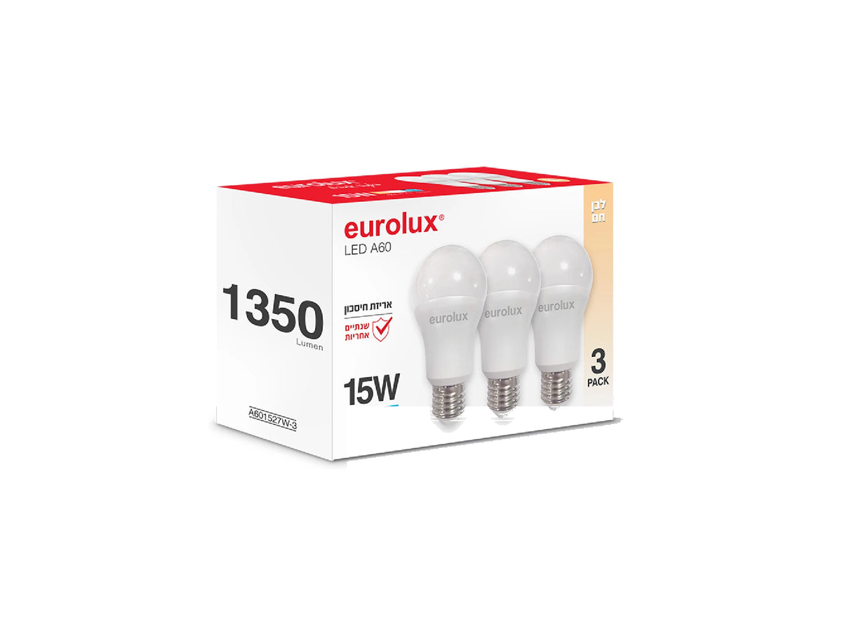 מארז 3 יח' נורות לד 1350 לומן 2900K A60 15W E27 לבן חם - LED Bulbs באתר לדמרקט