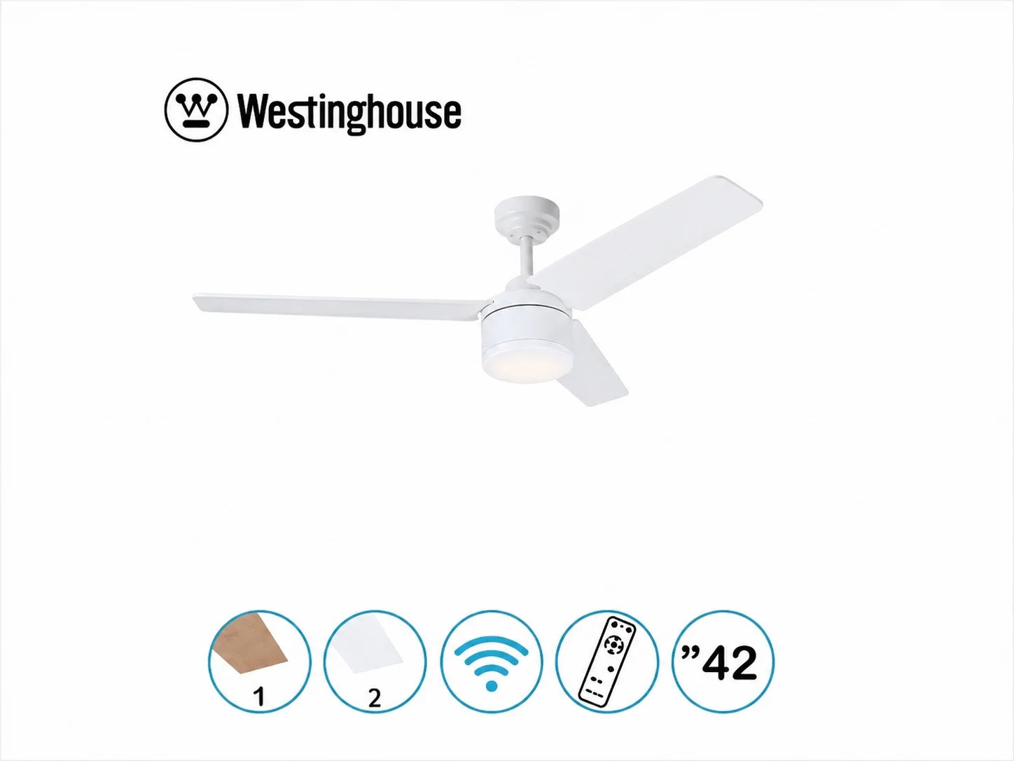 מאוורר תקרה Westinghouse לבן עם תאורה ונתוני מוצר