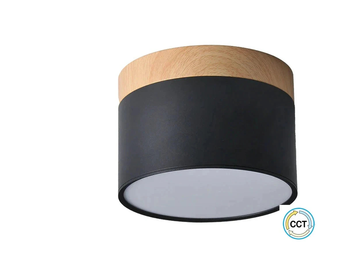 צילינדר תאורה CHIC בגוון שחור עם פס דמוי עץ בתצוגת מוצר על רקע לבן