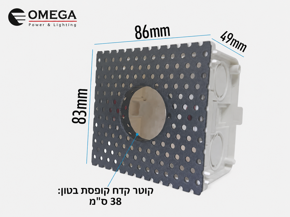 שרטוט מידות ומבנה אחורי של גוף תאורה שקוע קיר BLANK