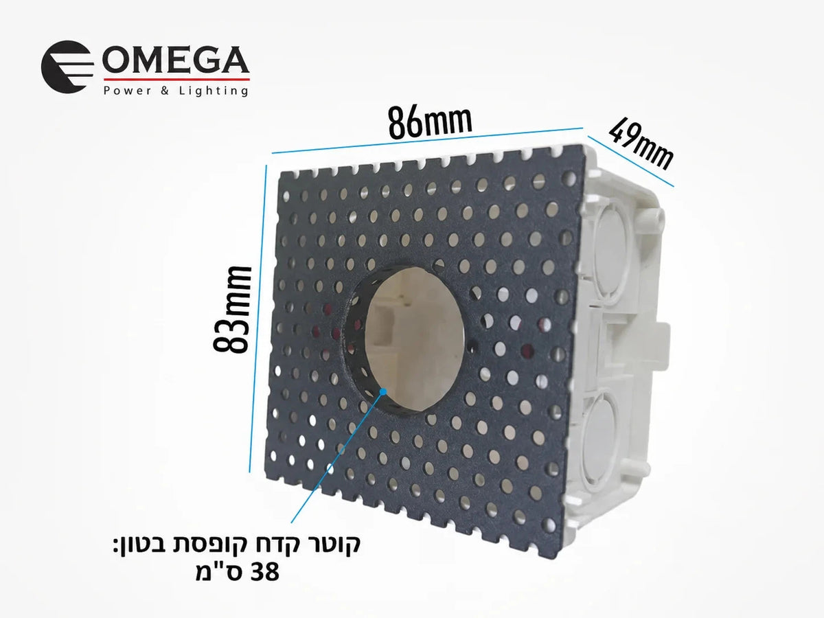 שרטוט מידות ומבנה אחורי של גוף תאורה שקוע קיר COIN