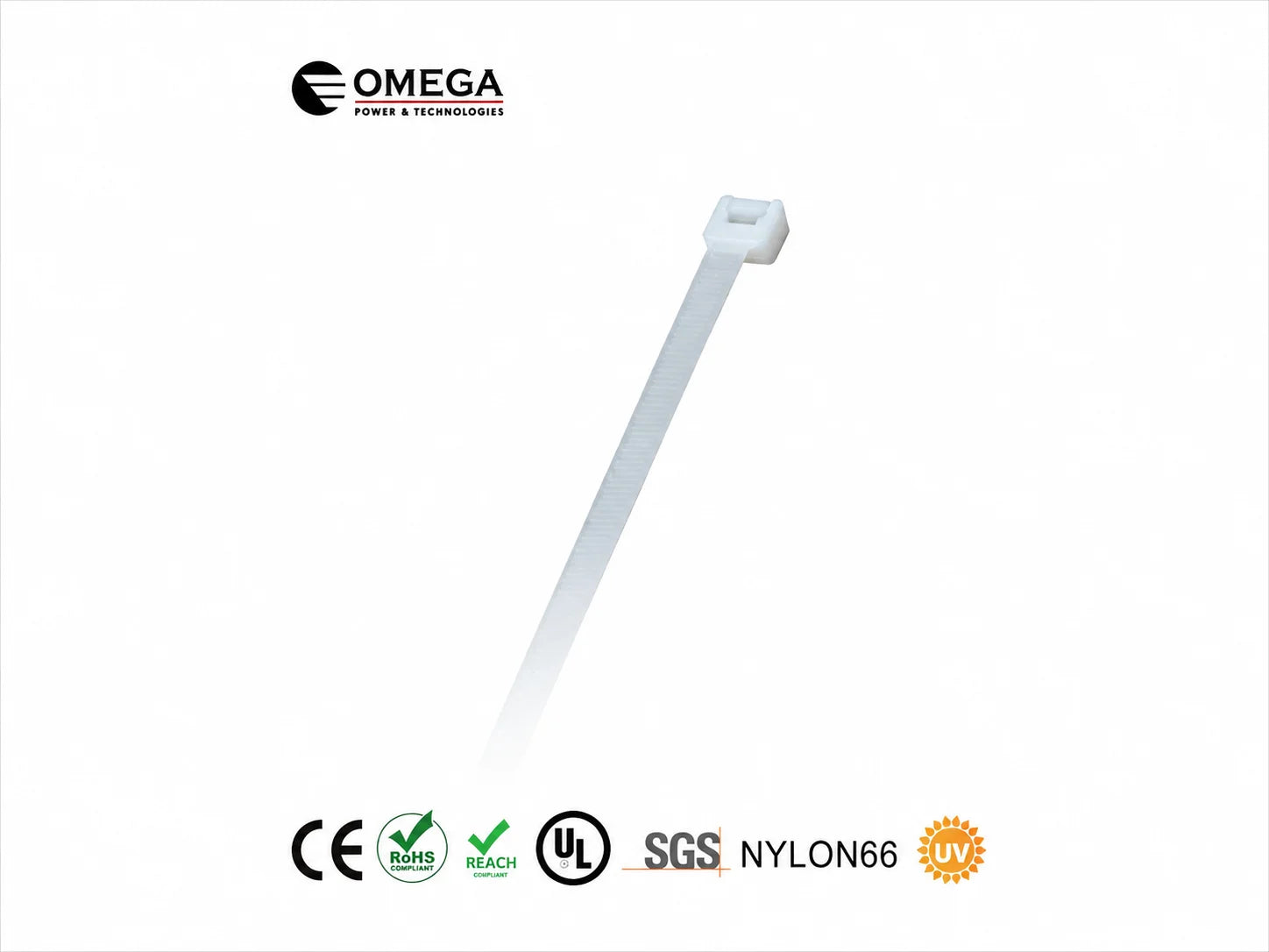 כרטיס מוצר לאזיקונים לבנים OMEGA במידה 7.5×300 מ״מ, מארז 100 יחידות