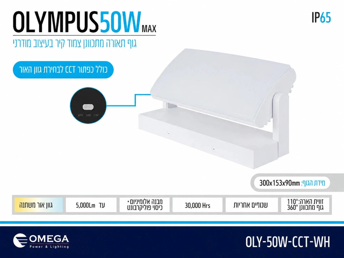 כרטיס מפרט לגוף תאורה OLYMPUS 50W לבן לתאורת קיר חיצונית