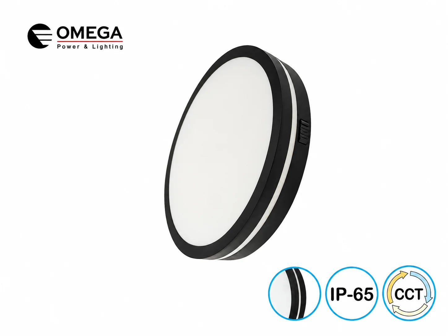 גוף תאורה MOON SLIM בגוון שחור בתצוגת מוצר עם תכונת CCT ודרגת אטימות IP66
