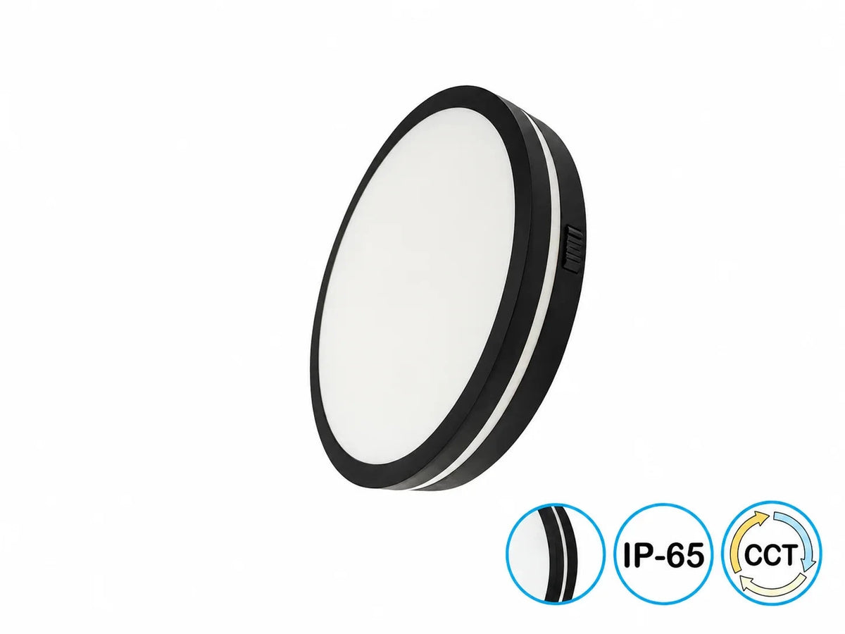 גוף תאורה MOON SLIM בגוון שחור בתצוגת מוצר עם תכונת CCT ודרגת אטימות IP66