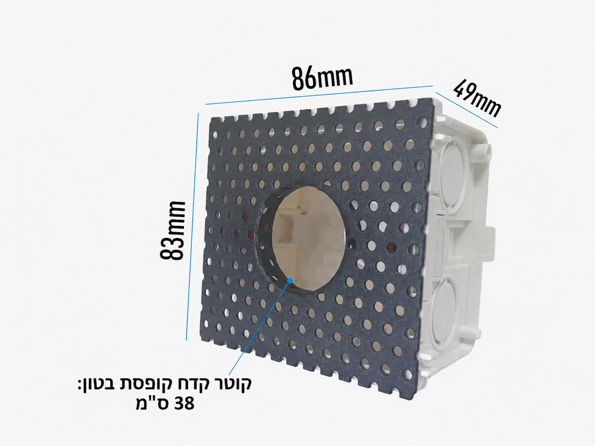 שרטוט מידות ומבנה אחורי של גוף תאורה שקוע קיר BLANK